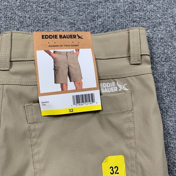 Eddie Bauer Shorts Mens 32 Tan Nylon Blend Rainier 10 in Tech Active Outdoor - Picture 10 of 12